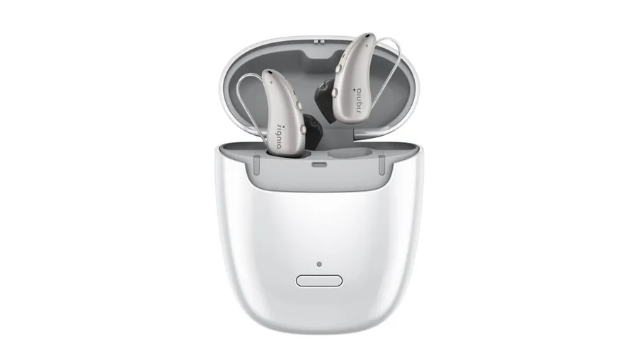 Appareils auditifs Signia Pure Charge&Go IX avec leur chargeur
